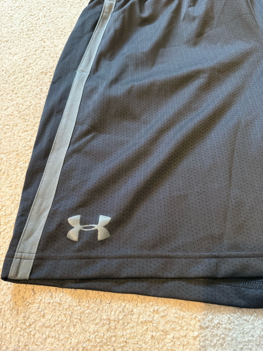 New with Tags Under Armour Black Athletic Mesh Shorts with Gray Side Stripe